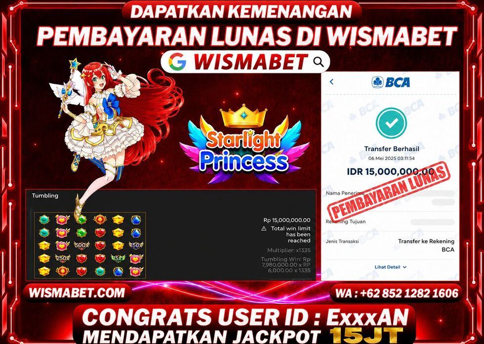 Wismabet - BUKTI KEMENANGAN Starlight Princess Rp15,000,000,- LUNAS